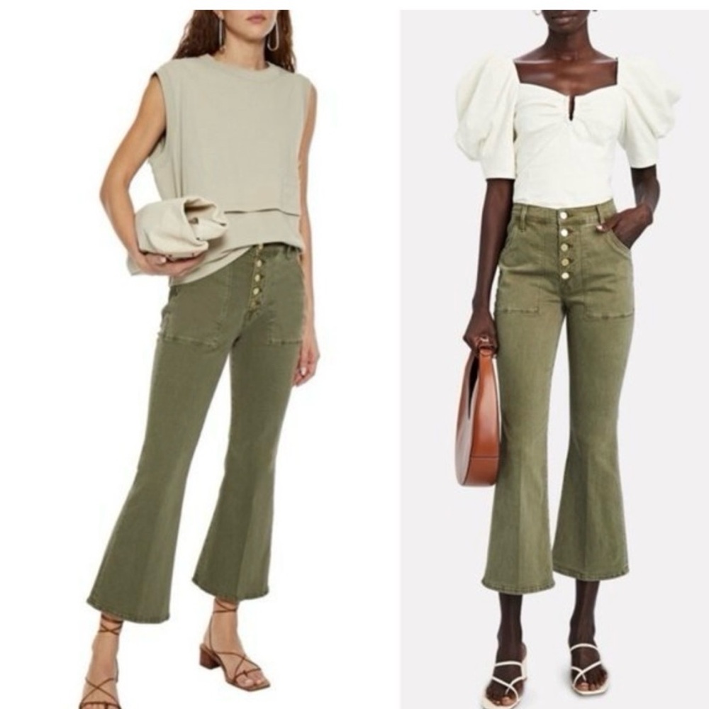 Frame Denim Le Crop Flare High-Rise Olive Button-Front Flared Pants